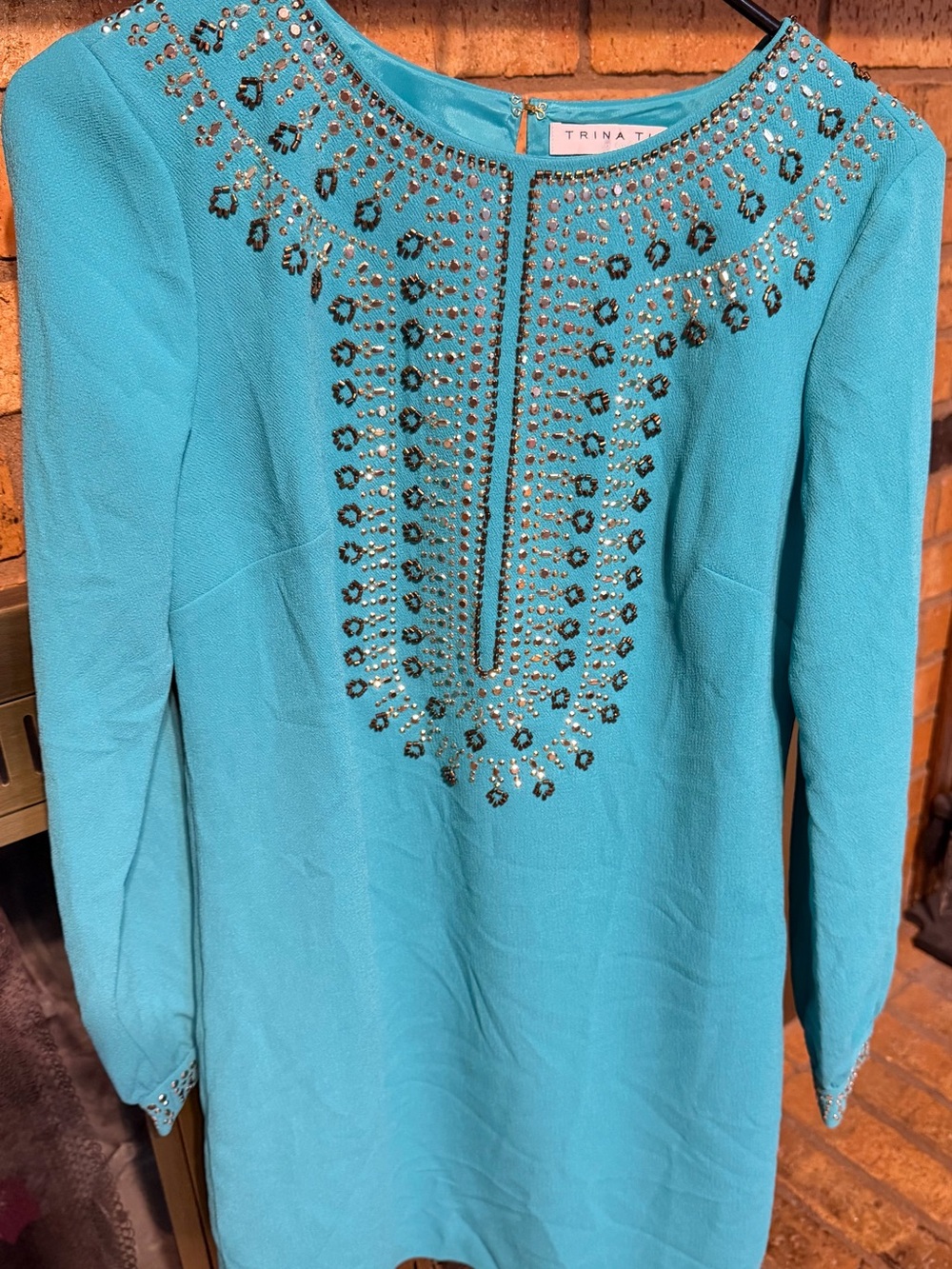 Trina Turk Turquoise Embellished Dress with Beaded Detail